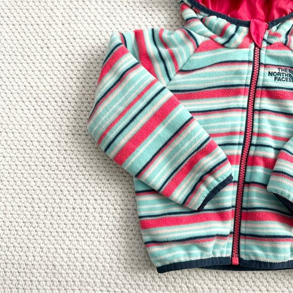 The North Face Atomic Pink Stripe Reversible Fleece Breezeway Hooded Jacket Baby - Picture 9 of 14